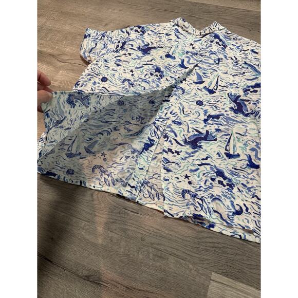 Anthropologie Maeve Classic Surf Shirt Linen Blend Blue White Open Back Large - Picture 7 of 7